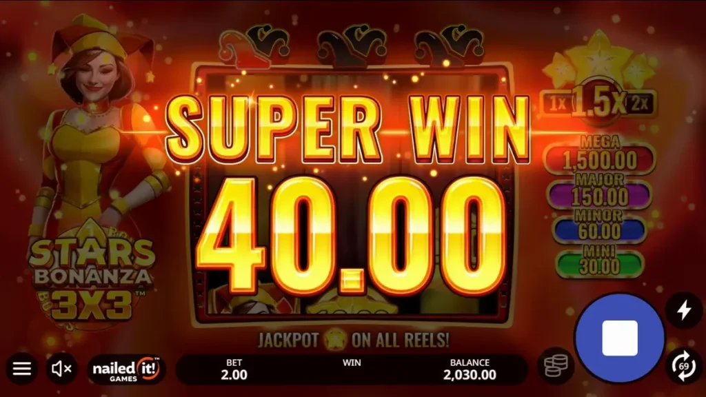 Tampilan visual slot Stars Bonanza 3x3 dengan tema buah dan kosmik